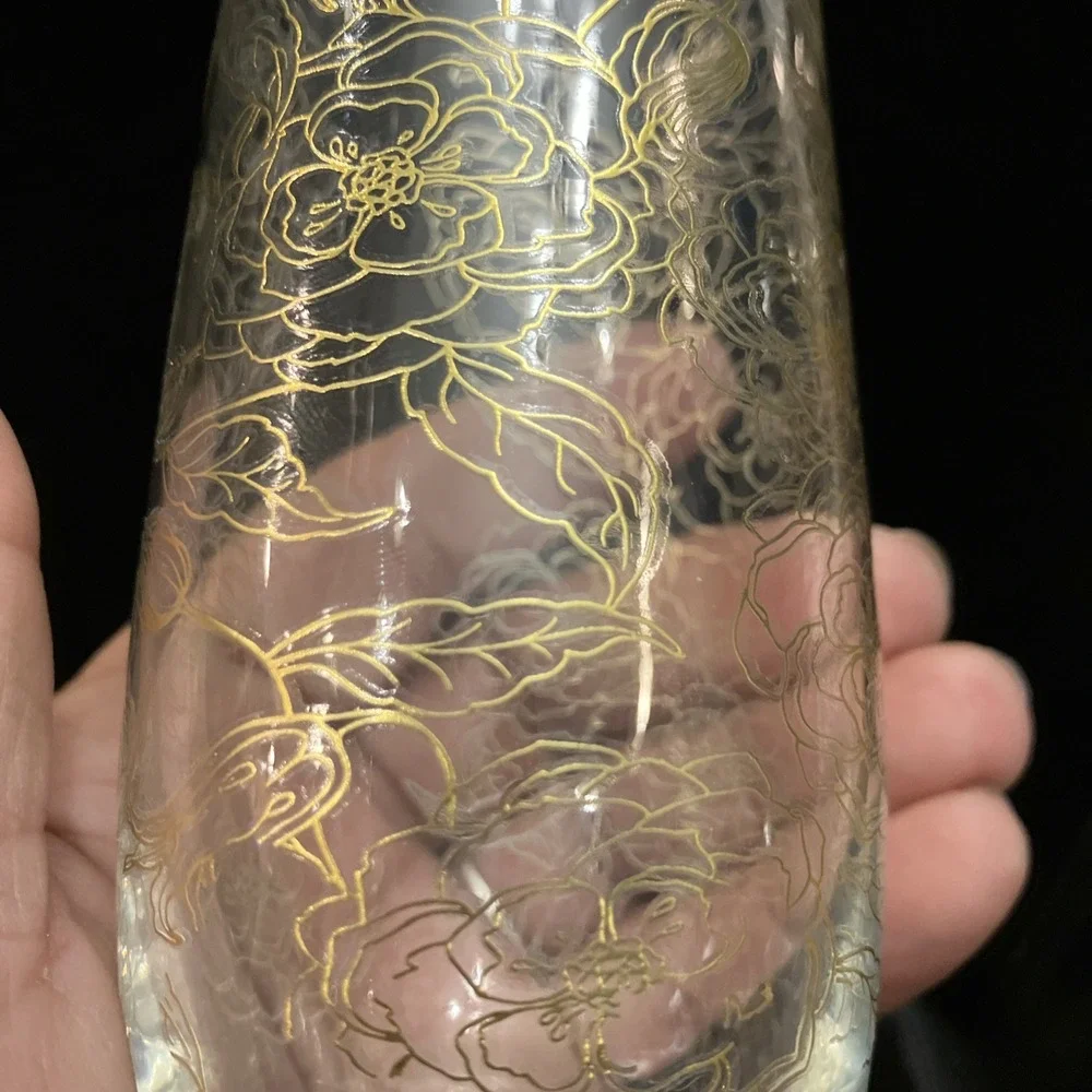 Stemless Champagne Flute Gold Gilded Rose Bouquet Wine Glass Vase Replacement